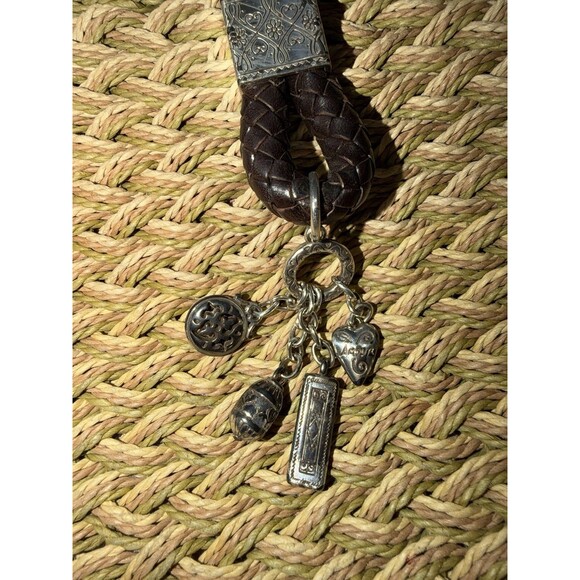 Brighton Straw Woven Tote Bag Braided Leather Handles Silver Heart Charms - Picture 4 of 8